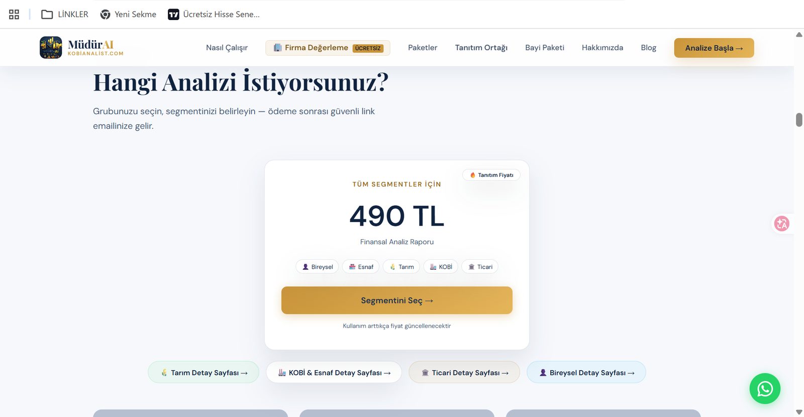 MüdürAI site girişi ve paket seçimi
