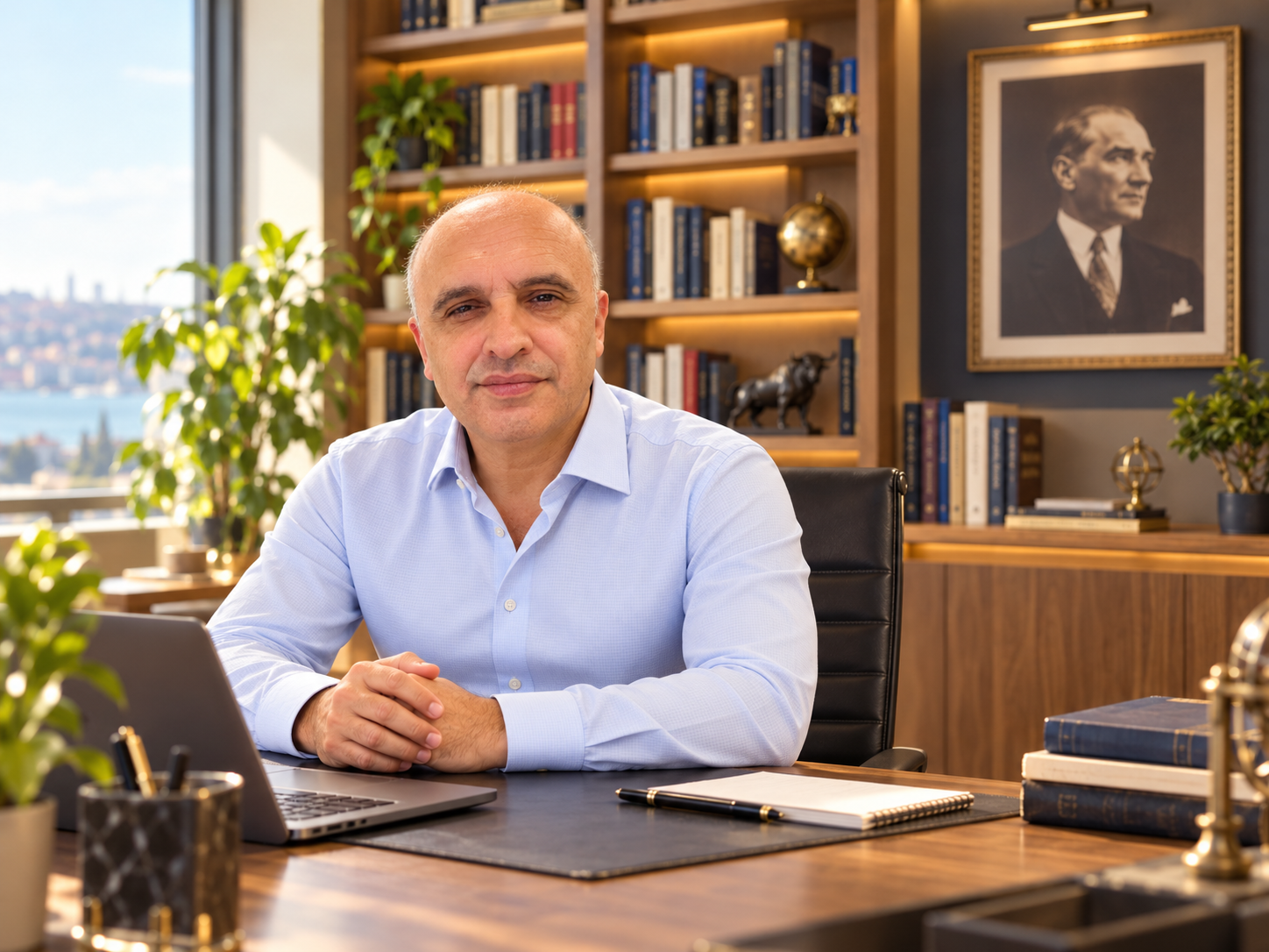 Finansal danışman Yavuz Ergün çalışma ofisinde